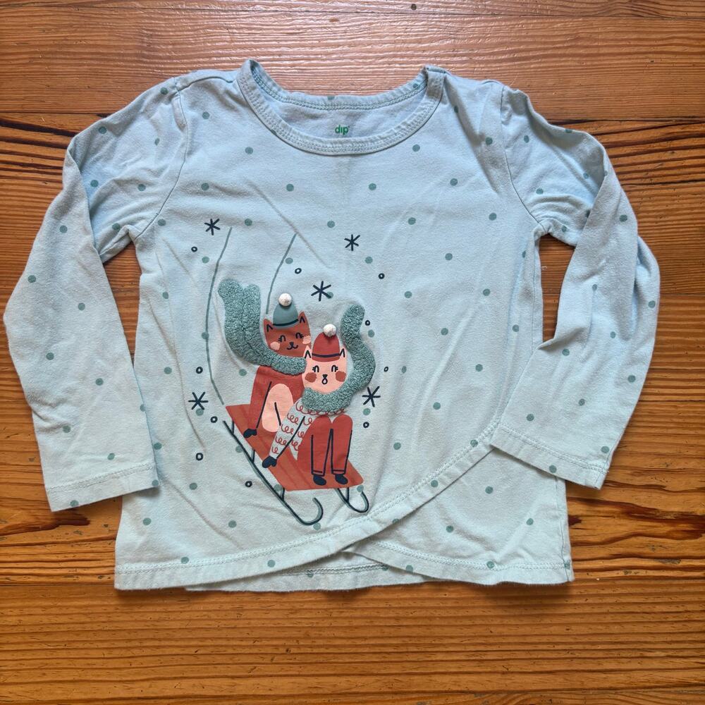 Dip light blue polka dot cat sledding winter long sleeve‎ shirt SIZE 4T